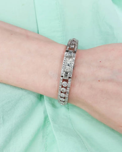 Montre Montre - Bracelet en platine et or 750 serti de diamants 58 Facettes