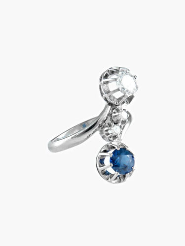 Bague 52 ASTRA - Bague Toi & Moi en or blanc, saphir et diamant 58 Facettes