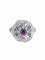 Bague 55 Flora - Bague florale en or blanc 750, saphir rose et diamants 58 Facettes