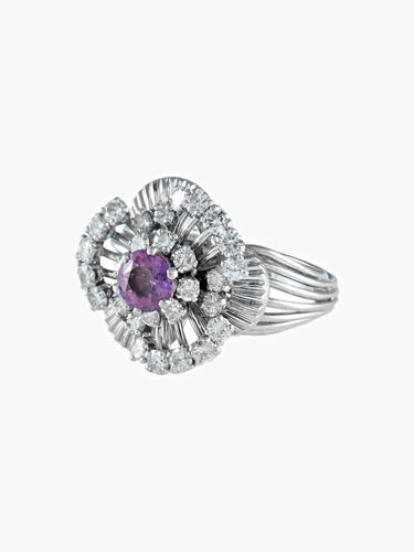 Bague 55 Flora - Bague florale en or blanc 750, saphir rose et diamants 58 Facettes