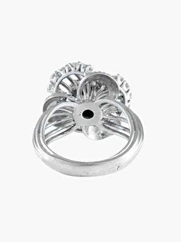 Bague 55 Flora - Bague florale en or blanc 750, saphir rose et diamants 58 Facettes