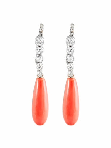 Boucles d'oreilles Dormeuses en or blanc 18K, corail et diamants 58 Facettes 784982