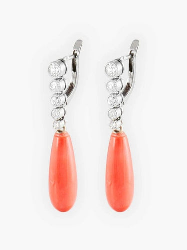 Boucles d'oreilles Dormeuses en or blanc 18K, corail et diamants 58 Facettes 784982