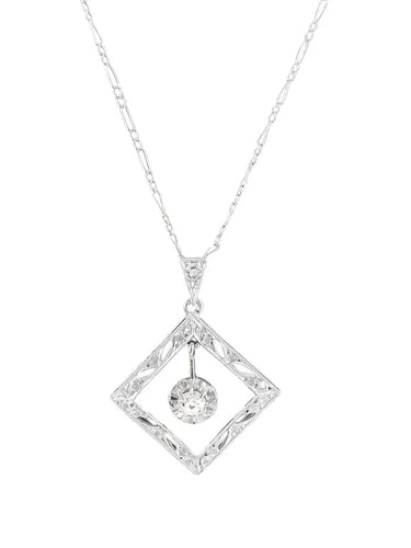 Collier Pendentif Art déco sur chaîne en or blanc 18K et diamant 58 Facettes