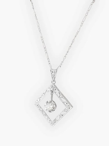 Collier Pendentif Art déco sur chaîne en or blanc 18K et diamant 58 Facettes