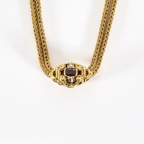 Collier Chaîne giletière - Double chaîne en or jaune 18K, diamants et grenats 58 Facettes LF22