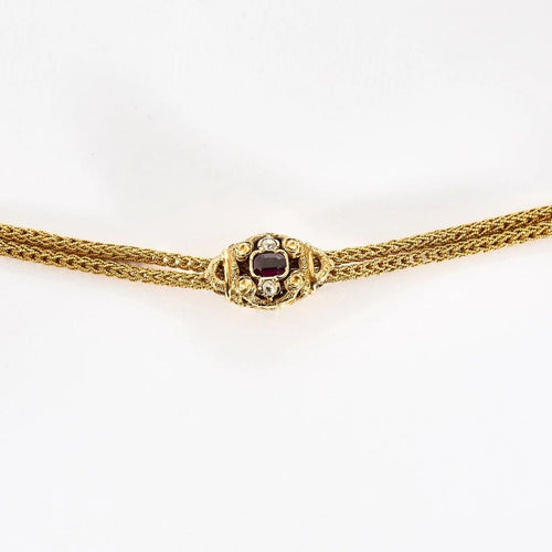 Collier Chaîne giletière - Double chaîne en or jaune 18K, diamants et grenats 58 Facettes LF22