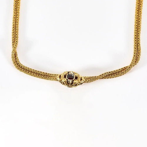 Collier Chaîne giletière - Double chaîne en or jaune 18K, diamants et grenats 58 Facettes LF22