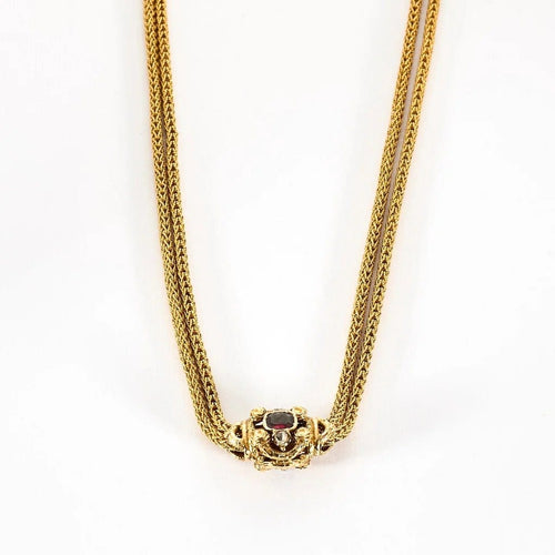 Collier Chaîne giletière - Double chaîne en or jaune 18K, diamants et grenats 58 Facettes LF22