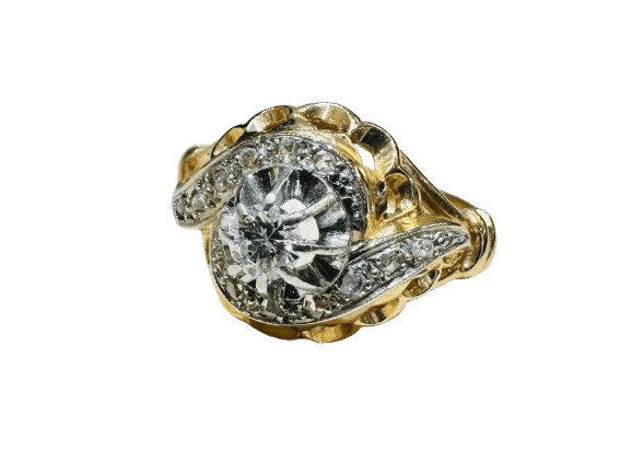 Bague 50 Bague ancienne sertie de diamants en or jaune 18K et platine 58 Facettes 4180