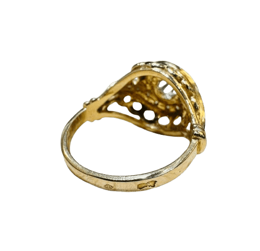 Bague 50 Bague ancienne sertie de diamants en or jaune 18K et platine 58 Facettes 4180