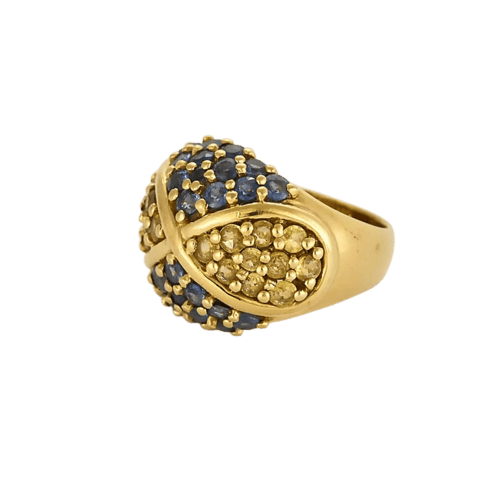 Bague 54 Bague en or jaune 18 carats sertie de saphirs bleus et jaunes 58 Facettes 2037