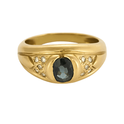 Bague 53 1/2 Bague en or jaune 18 carats sertie d’un saphir et de diamants 58 Facettes 238