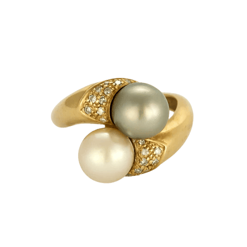 Bague 53 Bague toi et moi en or jaune 18 carats, perles et diamants 58 Facettes 237
