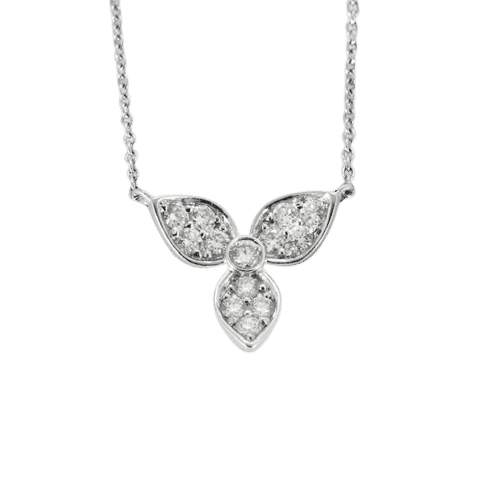 Collier Collier pendentif trèfle en or blanc et diamants 58 Facettes f58