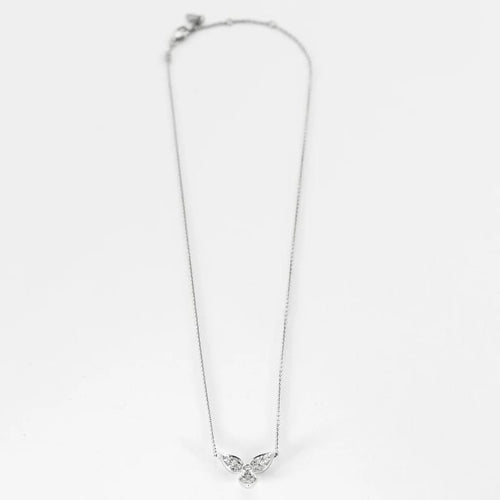 Collier Collier pendentif trèfle en or blanc et diamants 58 Facettes f58