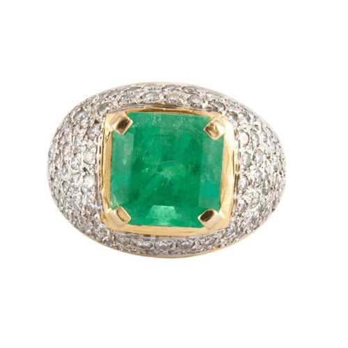 Bague 51 Bague en or jaune et blanc pavée de diamants et émeraude 58 Facettes