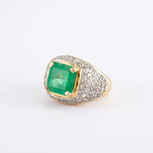 Bague 51 Bague en or jaune et blanc pavée de diamants et émeraude 58 Facettes