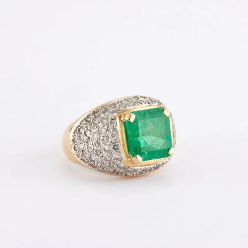 Bague 51 Bague en or jaune et blanc pavée de diamants et émeraude 58 Facettes