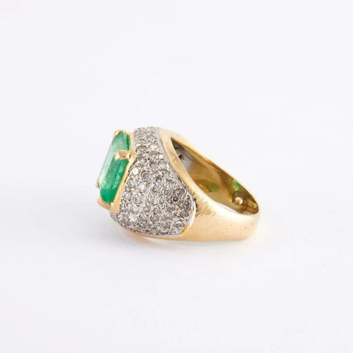 Bague 51 Bague en or jaune et blanc pavée de diamants et émeraude 58 Facettes