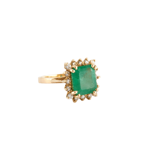 Bague 53 Bague en or jaune 18 K avec émeraude et diamants 58 Facettes