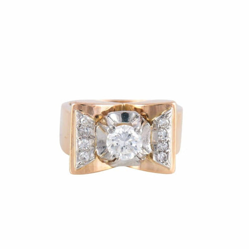 Bague 52.5 Bague tank en or jaune 18 ct et platine, diamants 58 Facettes 1