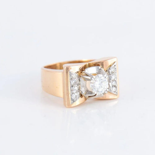Bague 52.5 Bague tank en or jaune 18 ct et platine, diamants 58 Facettes 1