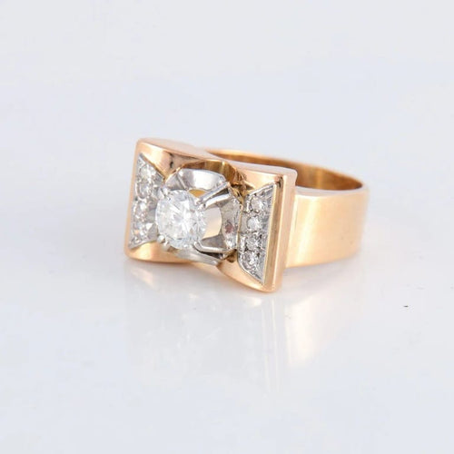 Bague 52.5 Bague tank en or jaune 18 ct et platine, diamants 58 Facettes 1