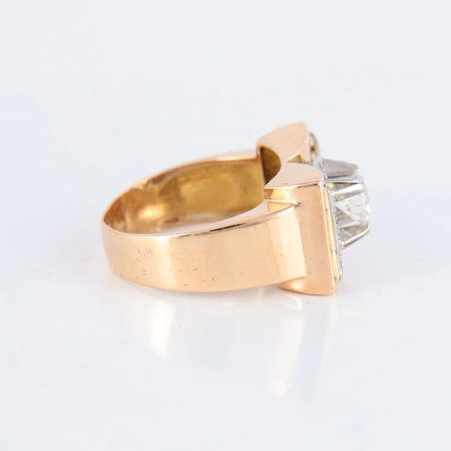 Bague 52.5 Bague tank en or jaune 18 ct et platine, diamants 58 Facettes 1