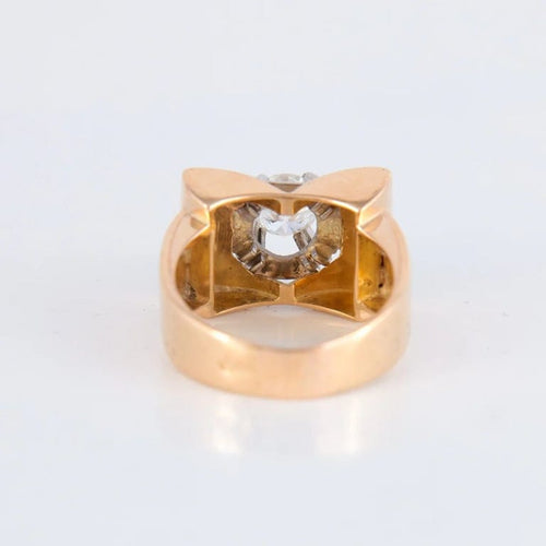 Bague 52.5 Bague tank en or jaune 18 ct et platine, diamants 58 Facettes 1