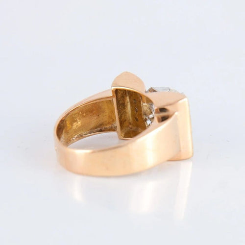 Bague 52.5 Bague tank en or jaune 18 ct et platine, diamants 58 Facettes 1