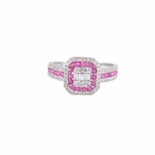 Bague 52 Bague style Art déco en or blanc 18 ct rubis et diamants 58 Facettes 1