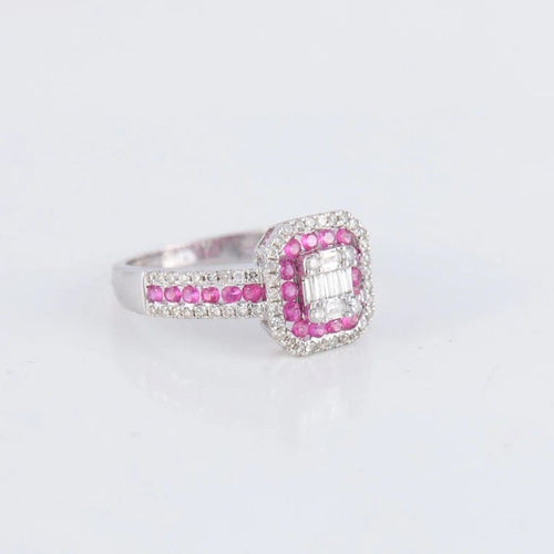Bague 52 Bague style Art déco en or blanc 18 ct rubis et diamants 58 Facettes 1