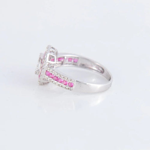 Bague 52 Bague style Art déco en or blanc 18 ct rubis et diamants 58 Facettes 1