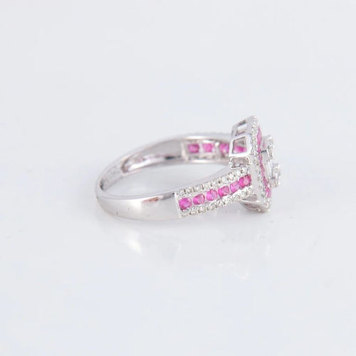 Bague 52 Bague style Art déco en or blanc 18 ct rubis et diamants 58 Facettes 1