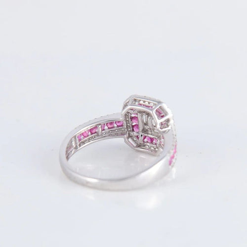 Bague 52 Bague style Art déco en or blanc 18 ct rubis et diamants 58 Facettes 1