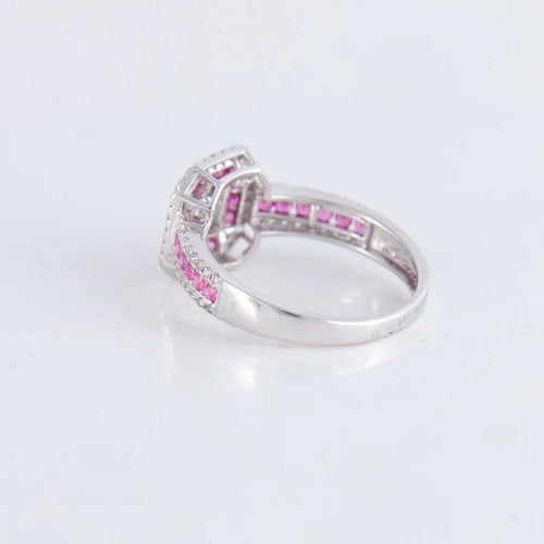 Bague 52 Bague style Art déco en or blanc 18 ct rubis et diamants 58 Facettes 1