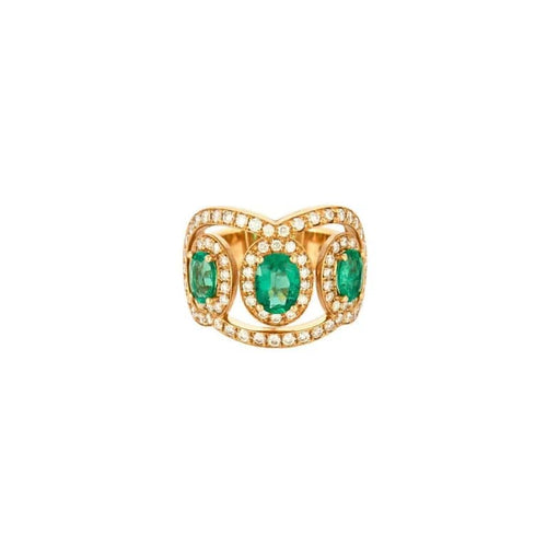 Bague 53 Livia - Bague en or rose 18 carats, diamants et émeraudes 58 Facettes