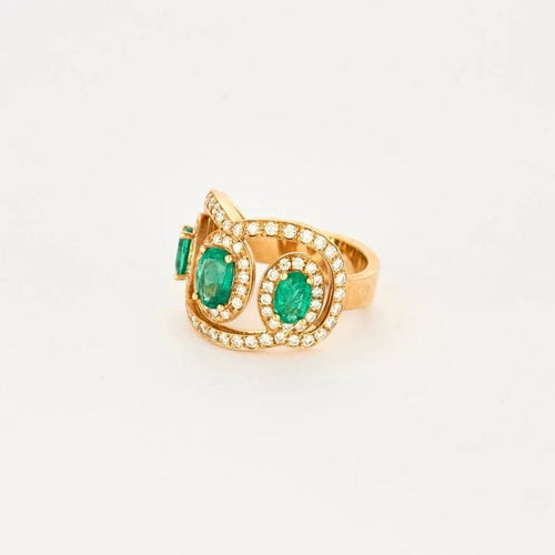 Bague 53 Livia - Bague en or rose 18 carats, diamants et émeraudes 58 Facettes