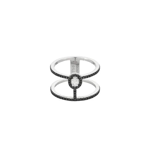 Bague 51 Messika Glam'Azone - Bague 2 rangs en or blanc 18 carats et diamants noirs 58 Facettes
