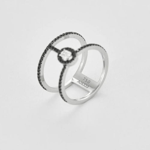 Bague 51 Messika Glam'Azone - Bague 2 rangs en or blanc 18 carats et diamants noirs 58 Facettes