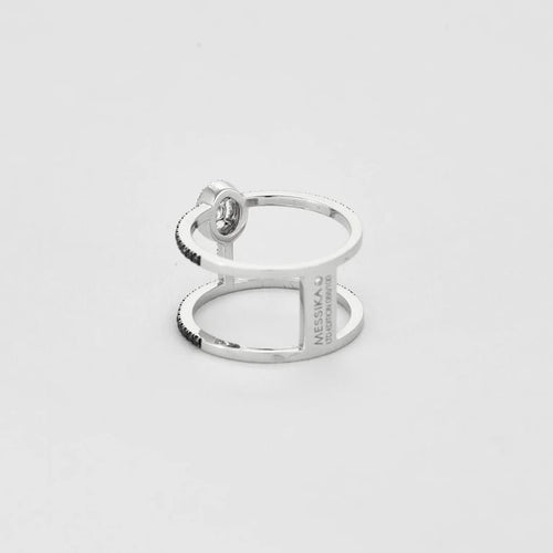 Bague 51 Messika Glam'Azone - Bague 2 rangs en or blanc 18 carats et diamants noirs 58 Facettes