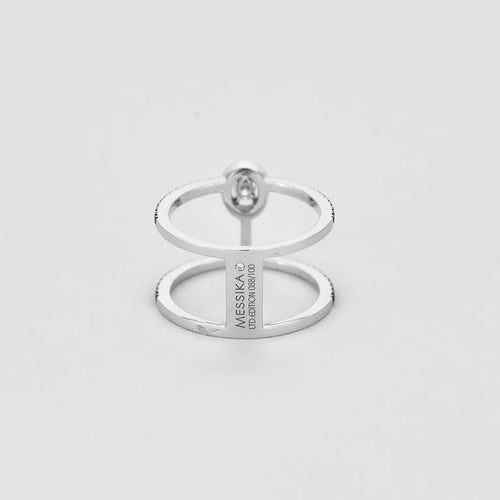 Bague 51 Messika Glam'Azone - Bague 2 rangs en or blanc 18 carats et diamants noirs 58 Facettes