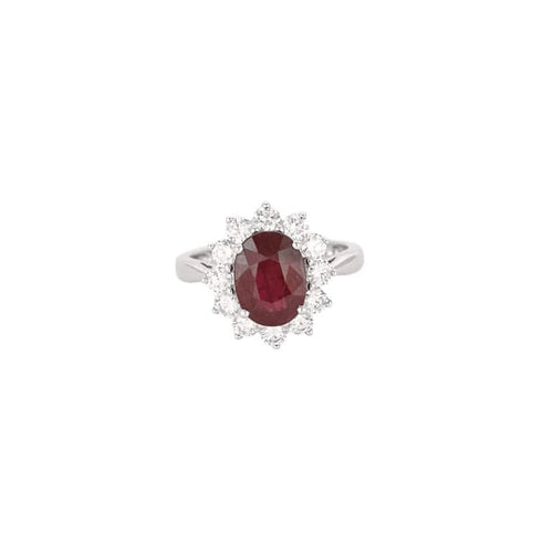 Bague 53 Bague marguerite en or blanc 18 carats avec rubis et diamants 58 Facettes