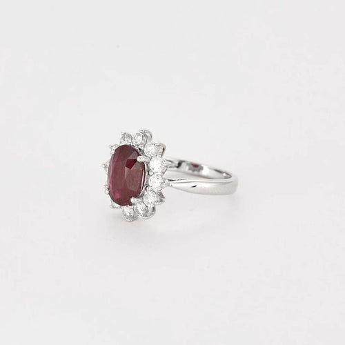Bague 53 Bague marguerite en or blanc 18 carats avec rubis et diamants 58 Facettes