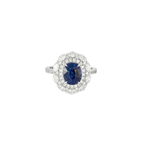 Bague 54 Bague marguerite en or blanc 18 carats avec saphir et diamants 58 Facettes