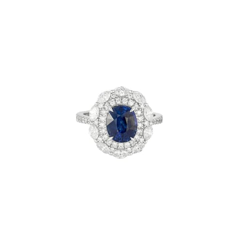 Bague 54 Bague marguerite en or blanc 18 carats avec saphir et diamants 58 Facettes