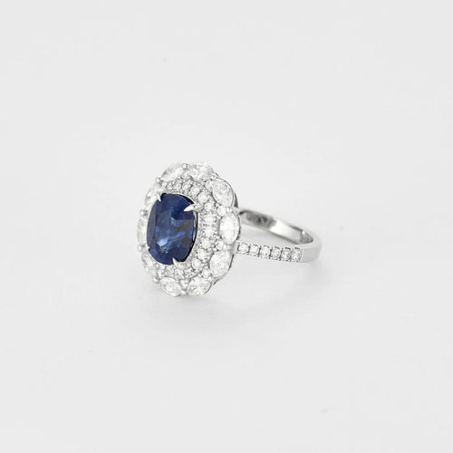 Bague 54 Bague marguerite en or blanc 18 carats avec saphir et diamants 58 Facettes