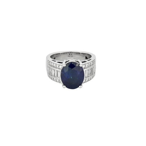 Bague 53 Bague en or blanc 18 carats avec saphir ovale et diamants 58 Facettes
