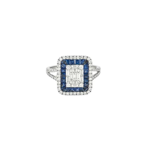 Bague 54 Bague en or blanc 18 carats avec saphirs et diamants 58 Facettes